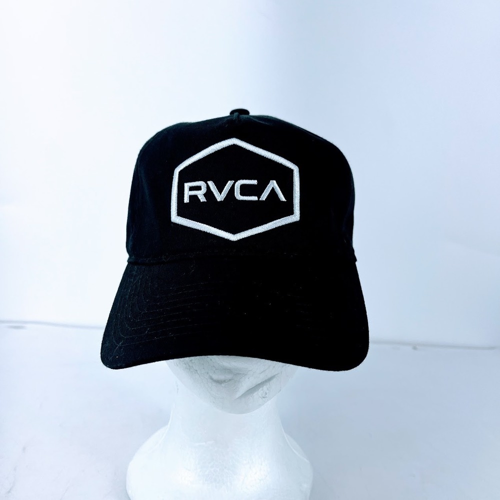 RVCA Society Snapback Hat Mens Black Embroidered Hexagon Logo Cap 23D5502408